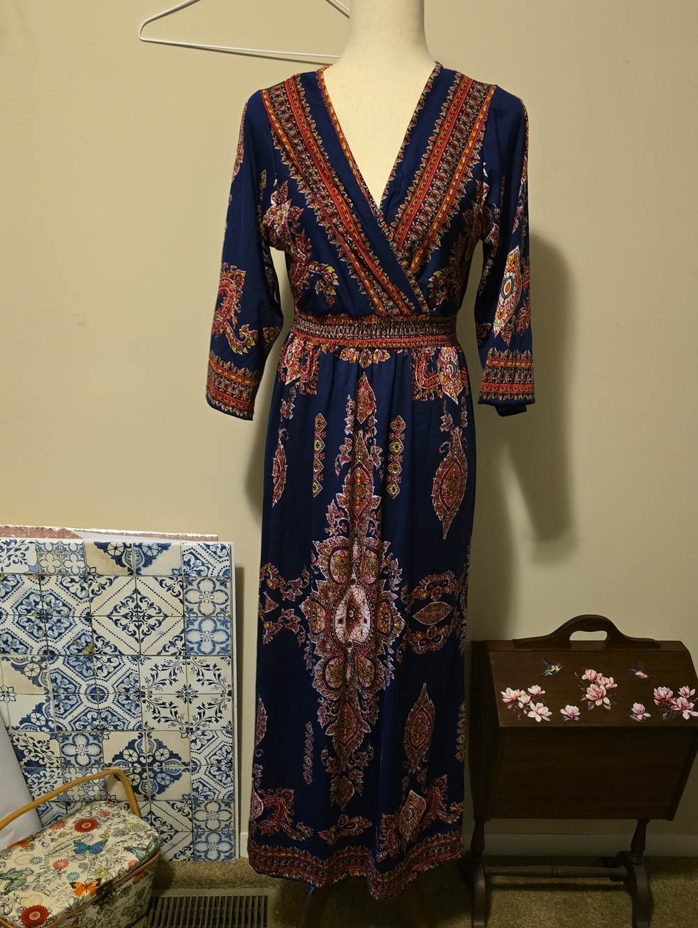 Lapogee Paisley Wrap Maxi Dress with Smocked Waist Sz L